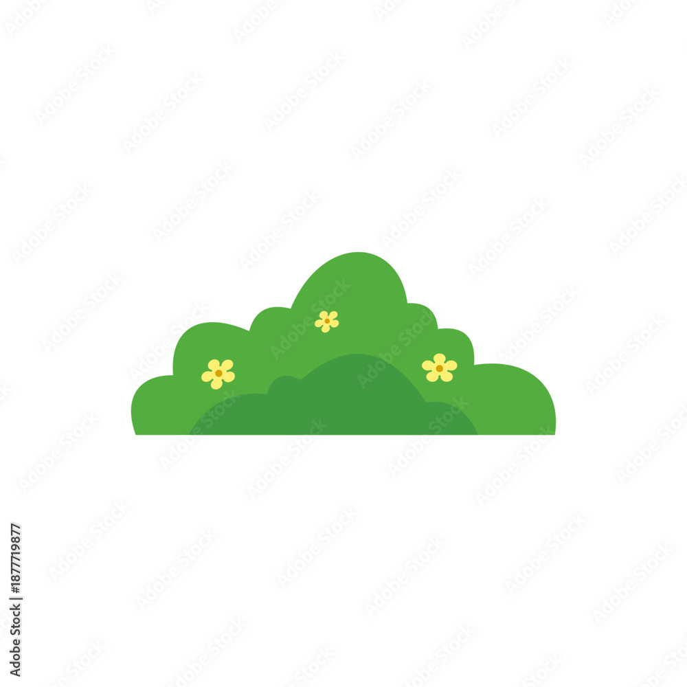 Fototapeta premium Green Bush with Yellow Flower Vector Illustration Flat Design