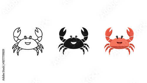 Vector Illustration of Three Crabs in Different Colors