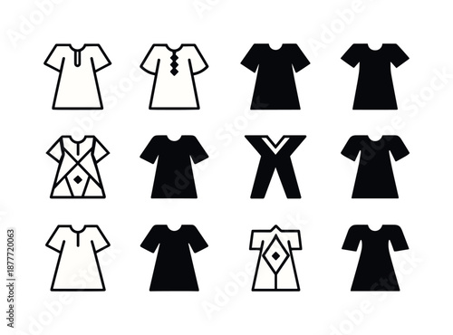 Cultural Dress Icons. Cultural dress. Icon set. Set Logo of cultural dress: kaftan shape. harmonious logo variations of the same emblematic concept, each with