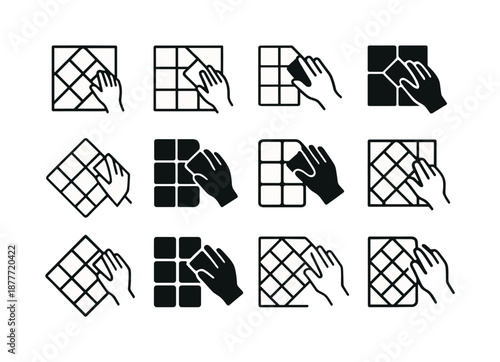 Ceramic Tile Logos. Installing a backsplash in the kitchen. Icon set. Set Logo of installing a backsplash in the kitchen: ceramic tile stack. harmonious logo