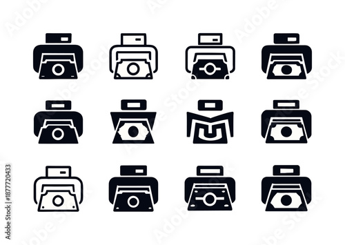Cash Counting Icons. Counting cash. Icon set. Set Logo of counting cash: money counter LED. harmonious logo variations of the same emblematic concept, each