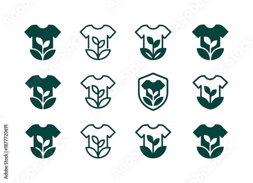 Sustainable Fashion Icons. Sustainability in fashion. Icon set. Set Logo of Sustainability in fashion: ethical production badge. harmonious logo variations of