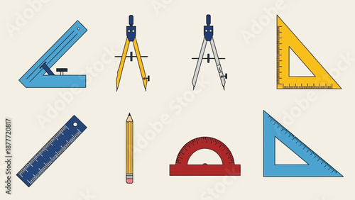 Wallpaper Mural Geometric Tools Set: Rulers, Compass, Protractor, Set Square Torontodigital.ca
