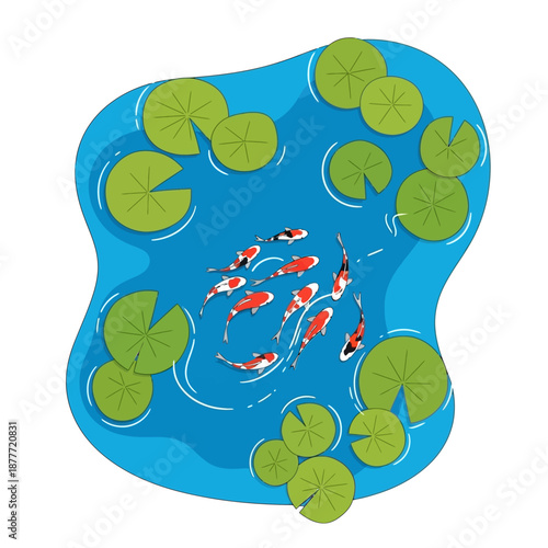 Wallpaper Mural Koi fish swimming in a pond with lily pads illustration Torontodigital.ca