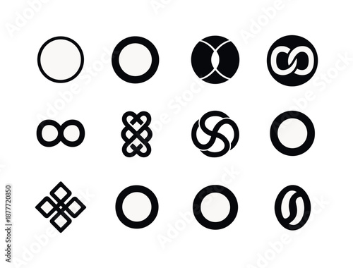 Sacred Circle Icons. sacred circle. Icon set. Set Logo of sacred circle: eternal loop ring. harmonious logo variations of the same emblematic concept, each