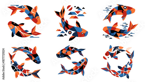 Abstract Geometric Koi Fish Illustration Set