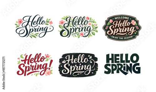 Elegant Floral Lettering Grid. Floral watercolor greetings. Set lettering. harmonious lettering variations of the same emblematic concept, each with different