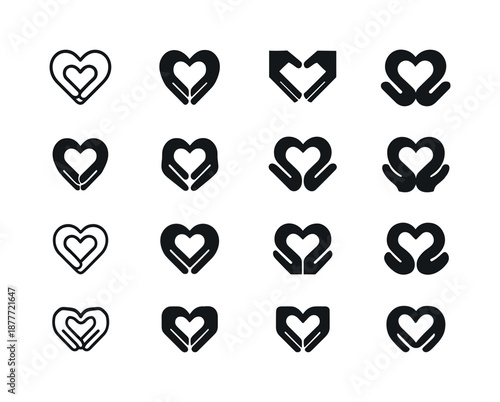 Heart Gesture Icons. Positive reinforcement in romantic relationships. Icon set. Set Logo of Positive reinforcement in romantic relationships: heart gesture.