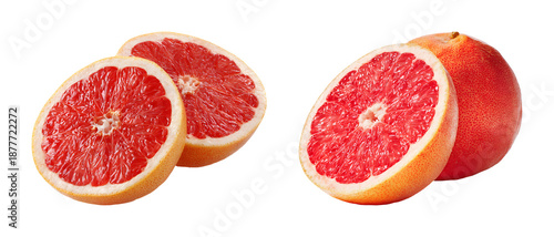Fresh grapefruit slice and whole fruit PNG set with isolated on transparent background