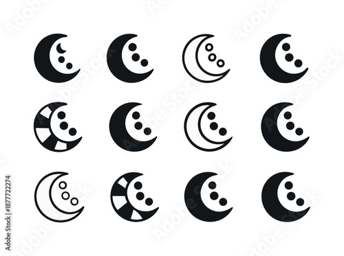 Sleep Science Icons. The science of sleep and its impact on health. Icon set. Set Logo of The science of sleep and its impact on health: moon phases.