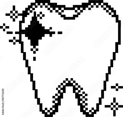 pixel art sparkling tooth symbol, clean dental hygiene and healthy teeth concept