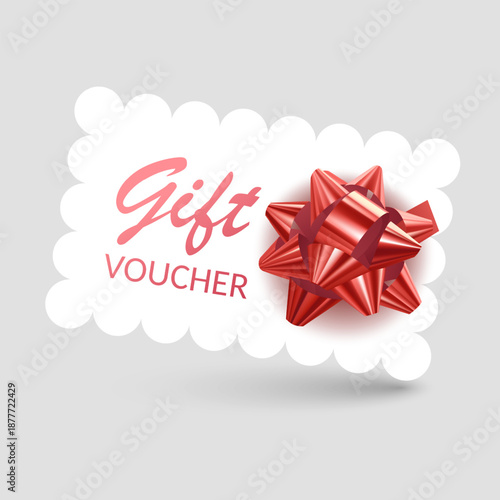Gift voucher template with Red realistic ribbon. Vector illustration. Design for invitation, certificate, gift coupon, ticket or voucher
