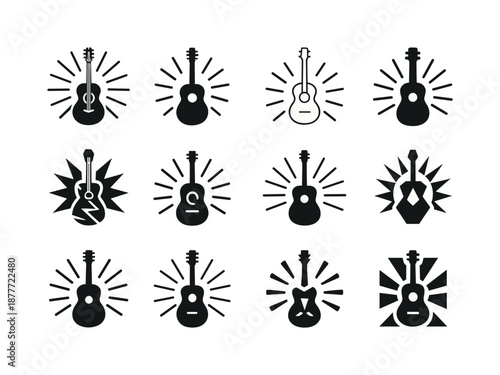 Indie Music Icons. Indie music. Icon set. Set Logo of indie music: band poster motif. harmonious logo variations of the same emblematic concept, each with