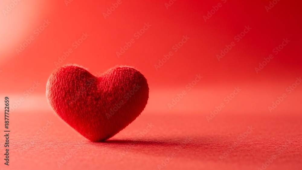 Fototapeta premium Soft red heart on vibrant red background for Valentine's Day