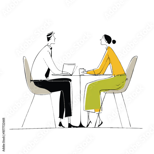 Man and Woman Sitting at Table.