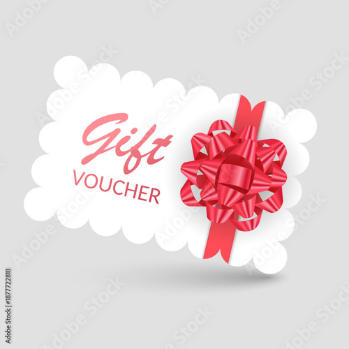 Gift voucher template with Red realistic ribbon. Vector illustration. Design for invitation, certificate, gift coupon, ticket or voucher