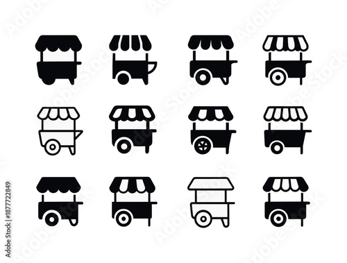 Street Food Icons. street food. Icon set. Set Logo of street food: street food emblem. harmonious logo variations of the same emblematic concept, each with
