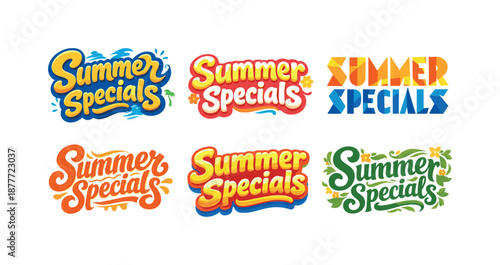 Summer Special Lettering Styles. Summer Specials. Set lettering. harmonious lettering variations of the same emblematic concept, each with different artistic