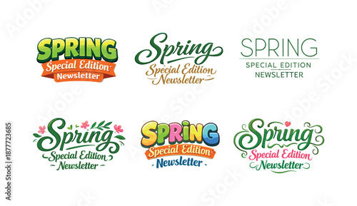 Spring Lettering Variations. Spring Special Edition Newsletter Header. Set lettering. harmonious lettering variations of the same emblematic concept, each with