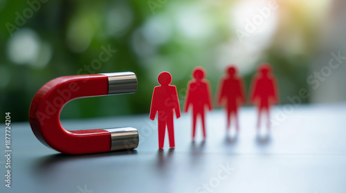 Magnet attracting paper cutout figures lead generation concept  customer acquisition marketing attraction business magnetism client recruitment sales strategy