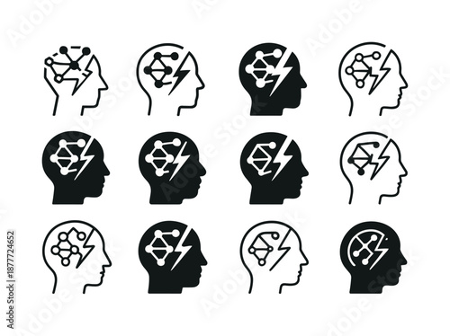 Learning Disabilities Logos. Learning disabilities. Icon set. Set Logo of learning disabilities: mind map disruption. harmonious logo variations of the same