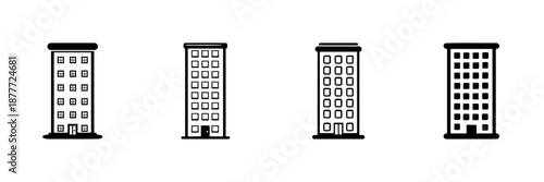 High-Rise Building Icons In Hand Drawn Style Set. Urban Architecture, Skyscraper, Cityscape Doodle Sketch Collection. Real Estate And Construction. Isolated Vector Illustration