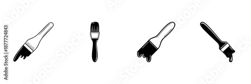 Paintbrush Icons In Hand Drawn Style Set. Artistic Tools, Painting, And Creative Expression Doodle Sketch Collection. Art Supplies Illustration. Isolated Vector Illustration