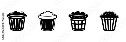 Cupcake Icon Set In Hand Drawn Style. Bakery, Dessert, Sweet Treats Doodle Sketch Collection. Confectionery Art. Isolated Vector Illustration