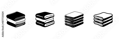 Stacked Towels In Hand Drawn Style Set. Laundry, Home Organization, Cleanliness Doodle Sketch Collection. Household Essentials. Isolated Vector Illustration