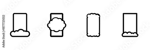 Smartphone With Cloud In Hand Drawn Style Set. Cloud Computing, Data Storage, Mobile Connectivity Doodle Sketch Collection. Digital Technology Concept. Isolated Vector Illustration