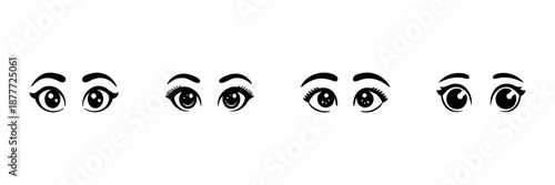 Cartoon Eyes Expressions In Hand Drawn Style Set. Anime-Inspired Eye Designs, Emotions, And Character Illustration Doodle Sketch Collection. Isolated Vector Illustration