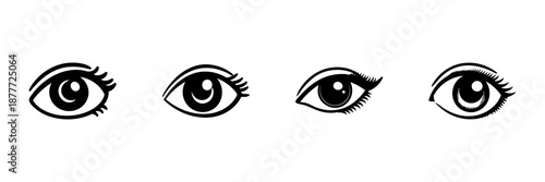 Four Stylized Eye Illustrations In Hand Drawn Style Set. Vision, Perception, And Expression Doodle Sketch Collection. Artistic Eye Designs. Isolated Vector Illustration