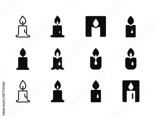 Emotional Torch Logos. Emotional hurt. Icon set. Set Logo of emotional hurt: dimming candle flame. harmonious logo variations of the same emblematic concept,