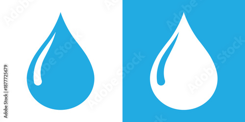 Stylized water droplet icons in blue and white contrast, emphasizing symmetry and negative space. Ideal for UI design, eco branding, minimal art, and visual perception themes.