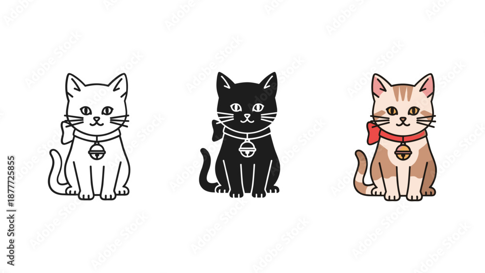 Obraz premium Three Cats with Collars Illustration