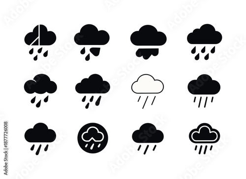 Rainy Day Logos. Rainy Day. Icon set. Set Logo of Rainy Day: rain cloud. harmonious logo variations of the same emblematic concept, each with different