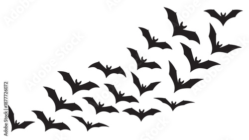 Vector Illustration Of Flying Bats In Formation For Halloween And Wildlife Concepts On Transparent Background