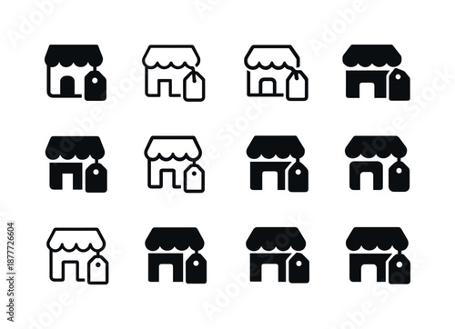 Harmonious Store Logos. Store. Icon set. Set Logo of store: price tag. harmonious logo variations of the same emblematic concept, each with different artistic