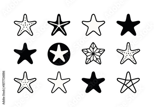 Pristine Beach Icons. Pristine beach. Icon set. Set Logo of pristine beach: starfish outline. harmonious logo variations of the same emblematic concept, each