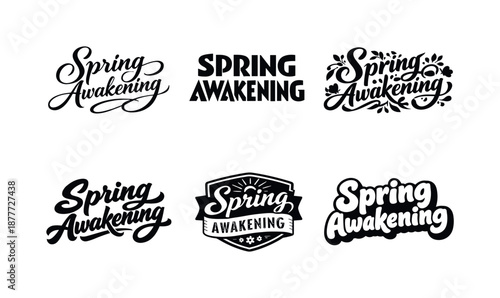 Spring Lettering Variations. Spring Awakening. Set lettering. harmonious lettering variations of the same emblematic concept (Elegant script with flowing
