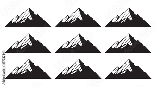 Vector Illustration Of Snowy Mountain Peaks In Black And White For Travel And Adventure Concepts On Transparent Background
