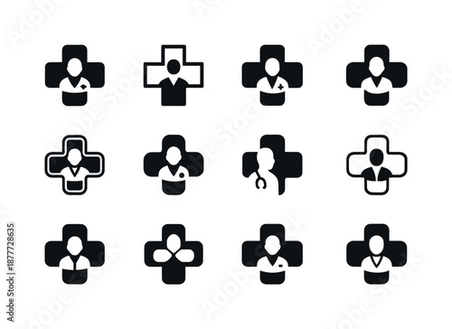 Medical Logo Variations. Doctor's. Icon set. Set Logo of doctor's: medical cross emblem. harmonious logo variations of the same emblematic concept, each with