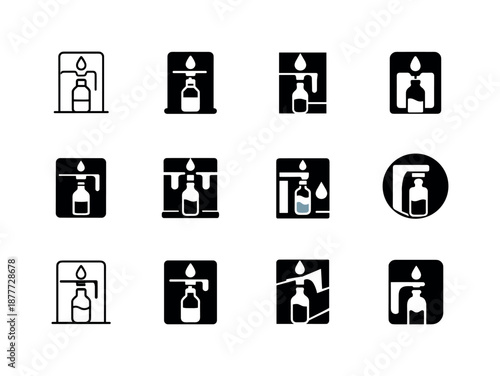 Plastic-Free Icons. plastic-free lifestyle. Icon set. Set Logo of plastic-free lifestyle: refill station icon. harmonious logo variations of the same