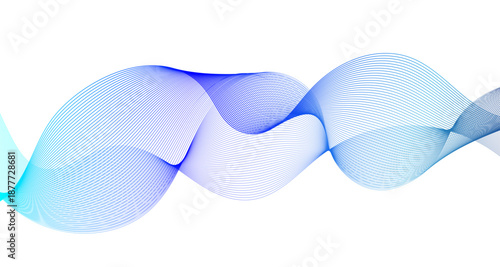 Abstract blue gradient wave lines isolated on white background with flowing curved linear patterns, smooth parallel curves creating elegant motion, digital sound and modern technology vector harmony