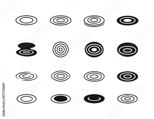 Lakeside Logo Variations. Lakeside. Icon set. Set Logo of Lakeside: water ripple rings. harmonious logo variations of the same emblematic concept, each with