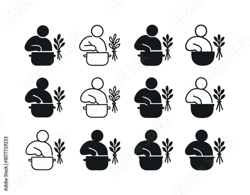 Family Meal Icons. Cooking a family meal with fresh ingredients. Icon set. Set Logo of cooking a family meal with fresh ingredients: fresh herbs bundle.