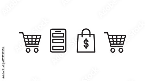 Vector Illustration Of Online Shopping Concept With Shopping Carts, Mobile Phone And Shopping Bag For E-Commerce And Retail Marketing On Transparent Background