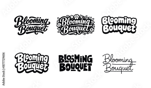 Harmonious Lettering Variations. Blooming Bouquet. Set lettering. harmonious lettering variations of the same emblematic concept, each with different artistic