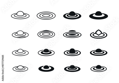 Lakeside Logo Variations. Lakeside. Icon set. Set Logo of Lakeside: water ripple rings. harmonious logo variations of the same emblematic concept, each with