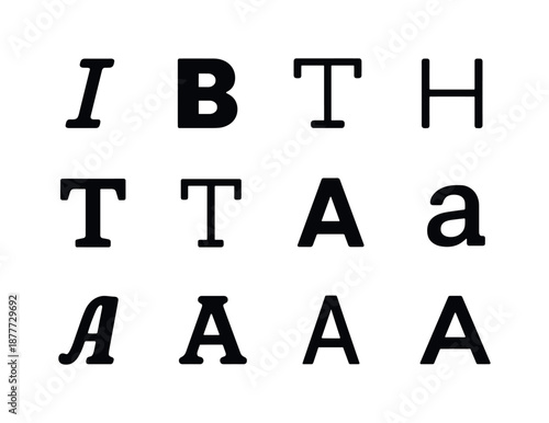Font Style Icons. Font styles. Solid icon set of font styles: italic font, bold font, outlined text, thin type, wide text, narrow text, caps lock, lowercase
